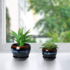 Drip-glazed ceramic planter trio