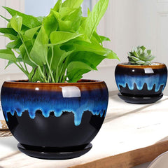 Drip-glazed ceramic planter trio