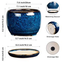 Round blue glazed planter