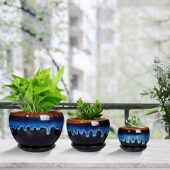 Drip-glazed ceramic planter trio