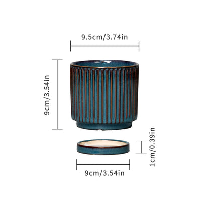 Stillaflora 4/6/8/10 Inch Blue Fluted Vertical Striped Ceramic Plant Pots Sets with Drainage, Indoor/Outdoor Modern Cylinder Flower Pots for Monstera & Large Plants