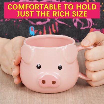 ROOT24STUDIO Pig Coffee Mug 14 oz Ceramic Novelty Coffee Mug 3D Porcelain Tea Mug for Women Christmas Housewarming Holiday Birthday Gifts for Women Mom Kids Teacher and Best Friend Pink