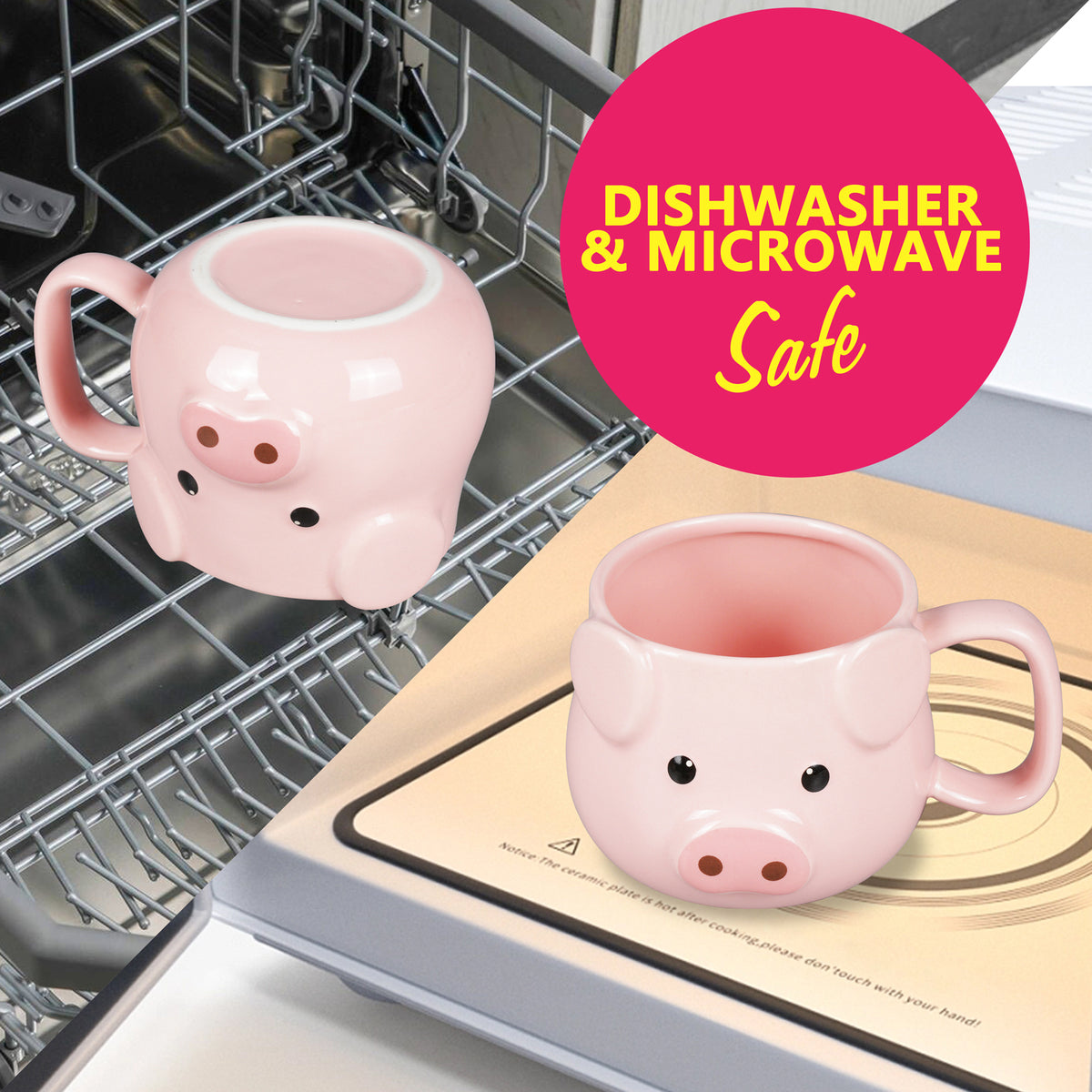 ROOT24STUDIO Pig Coffee Mug 14 oz Ceramic Novelty Coffee Mug 3D Porcelain Tea Mug for Women Christmas Housewarming Holiday Birthday Gifts for Women Mom Kids Teacher and Best Friend Pink