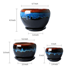 Drip-glazed ceramic planter trio