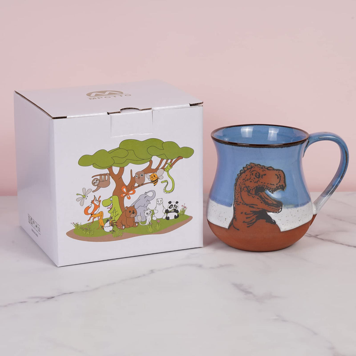 ROOT24STUDIO Ceramic Dinosaur Mug 16 oz Novelty Coffee Mug for Men and Women Holiday Housewarming Chirstmas Birthday Dinosaur Gifts for Women Men Handmade Stoneware Tea Milk Morning Coffee Cup Blue