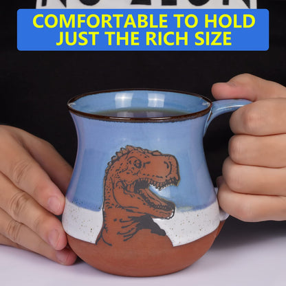 ROOT24STUDIO Ceramic Dinosaur Mug 16 oz Novelty Coffee Mug for Men and Women Holiday Housewarming Chirstmas Birthday Dinosaur Gifts for Women Men Handmade Stoneware Tea Milk Morning Coffee Cup Blue