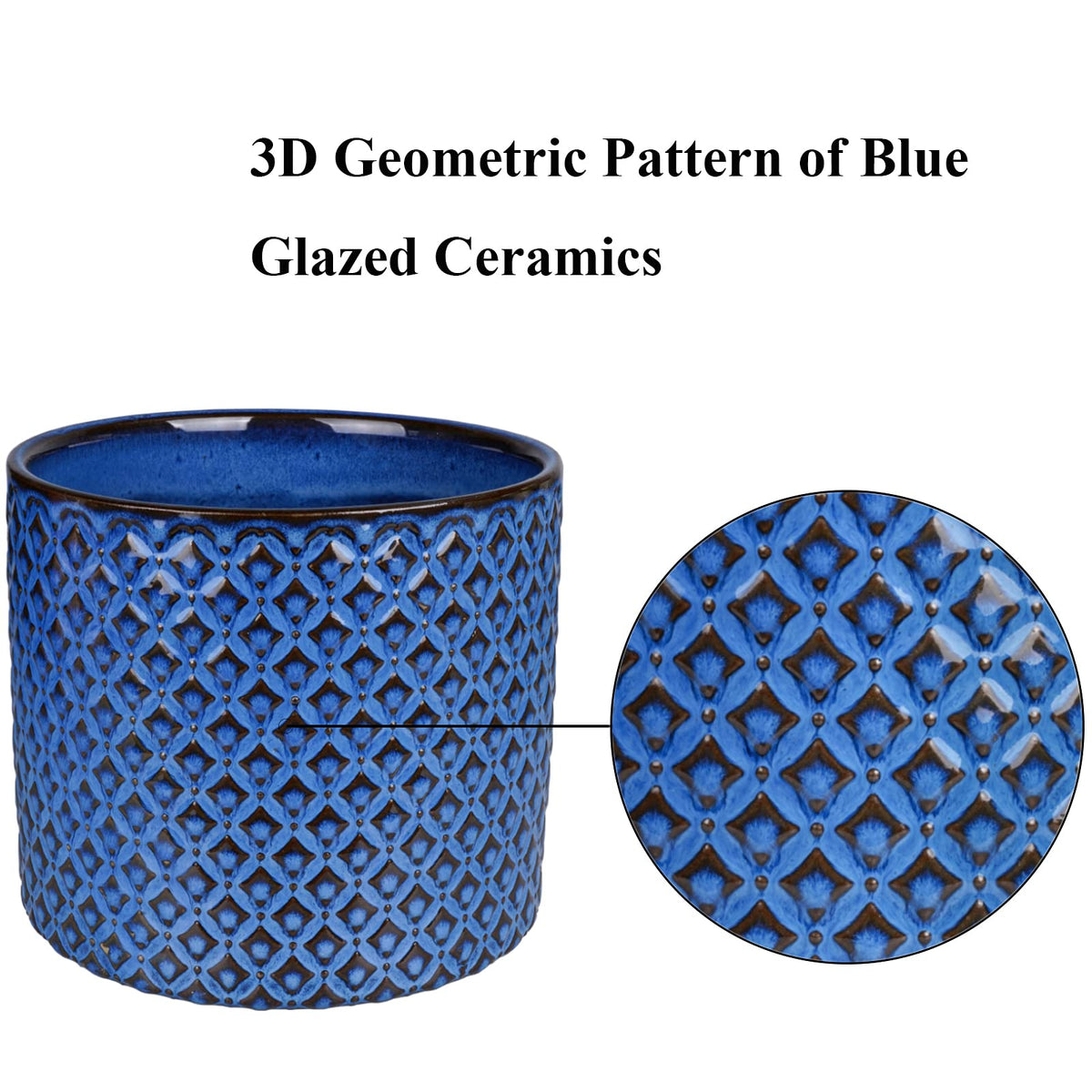 Ceramic Pots for Plants - 6.6+5.3 Inch Ceramic Planters Set of 2, Round Planters with Drainage Holes, Boho Flower Pots for Indoor Outdoor, Home Room Decor, Gifts for Plant Lovers, Blue