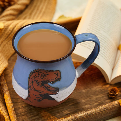 ROOT24STUDIO Ceramic Dinosaur Mug 16 oz Novelty Coffee Mug for Men and Women Holiday Housewarming Chirstmas Birthday Dinosaur Gifts for Women Men Handmade Stoneware Tea Milk Morning Coffee Cup Blue