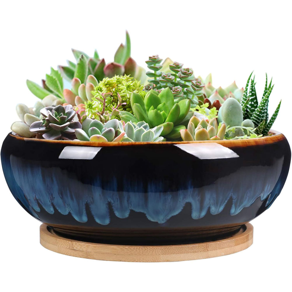 Drip-glazed bonsai planter