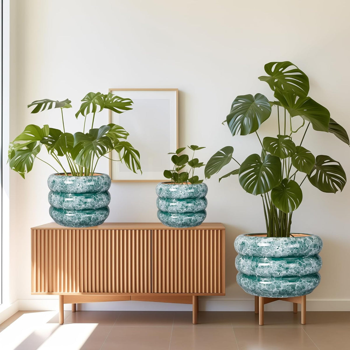 Pottery for Plants 8/10/13 Inch - Indoor Plant Pot with Drainage Hole Planter for Outdoor Plants Modern Flower Pot Round Planter for House Home Decor Living Room