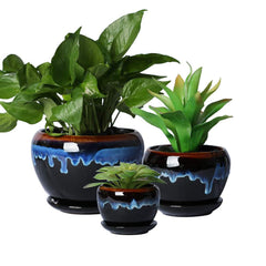 Drip-glazed ceramic planter trio