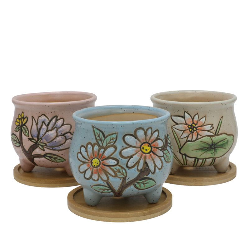 4.5 Inch Ceramic Painted Succulent Pots