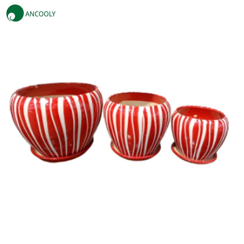 Set Of 3 White And Red Planter