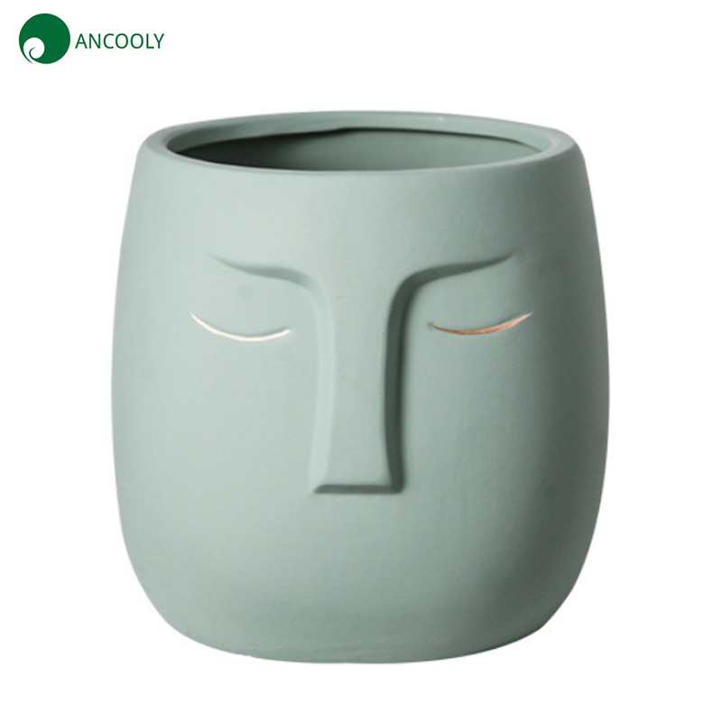5.5 Inches Green Face Shape Planter with Gold   