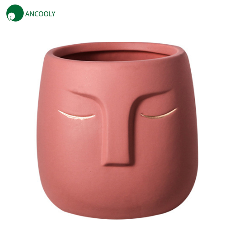 5.5 Inches Red Face Shape Planter with Gold   